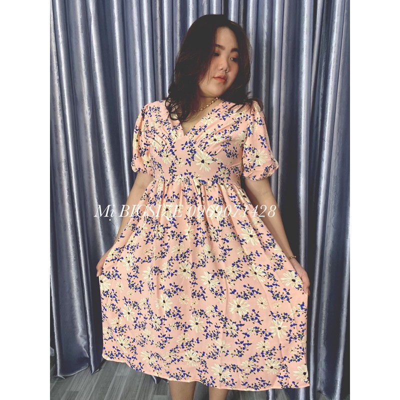 Đầm babydoll hoa dáng dài qua gối chất lụa hàn bigsize (70-80kg)