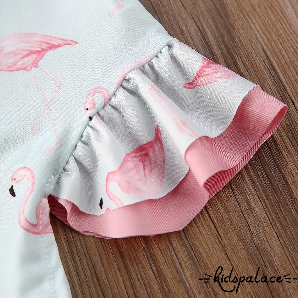 ➤♕❀❤Toddler Baby Kid Girl Flamingo Swimwear Swimsuit Beach Romper Clothes Hat Outfit