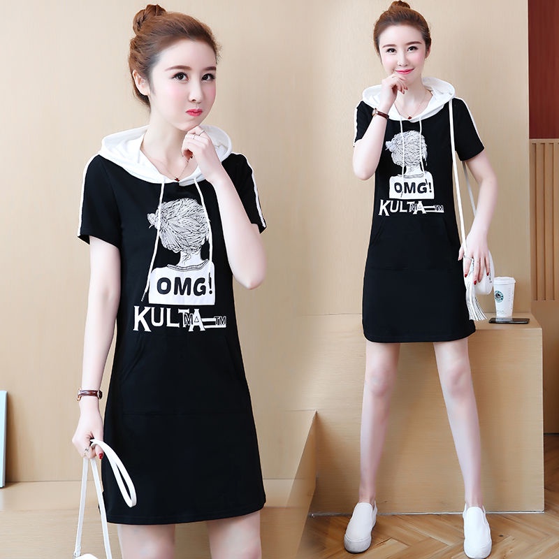 Áo Thun cotton Mỏng Mùa Hè 2022 Dáng Rộng Tay Cộc Có Mũ Trùm Đầu Phong Cách Mới Cho Nữ