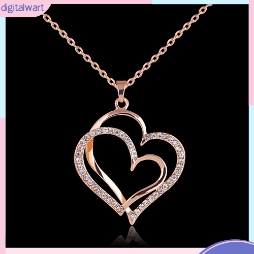 Dây Chuyền 2 Mặt Trái Tim Đính Đá Thời Trang Cho Nữ