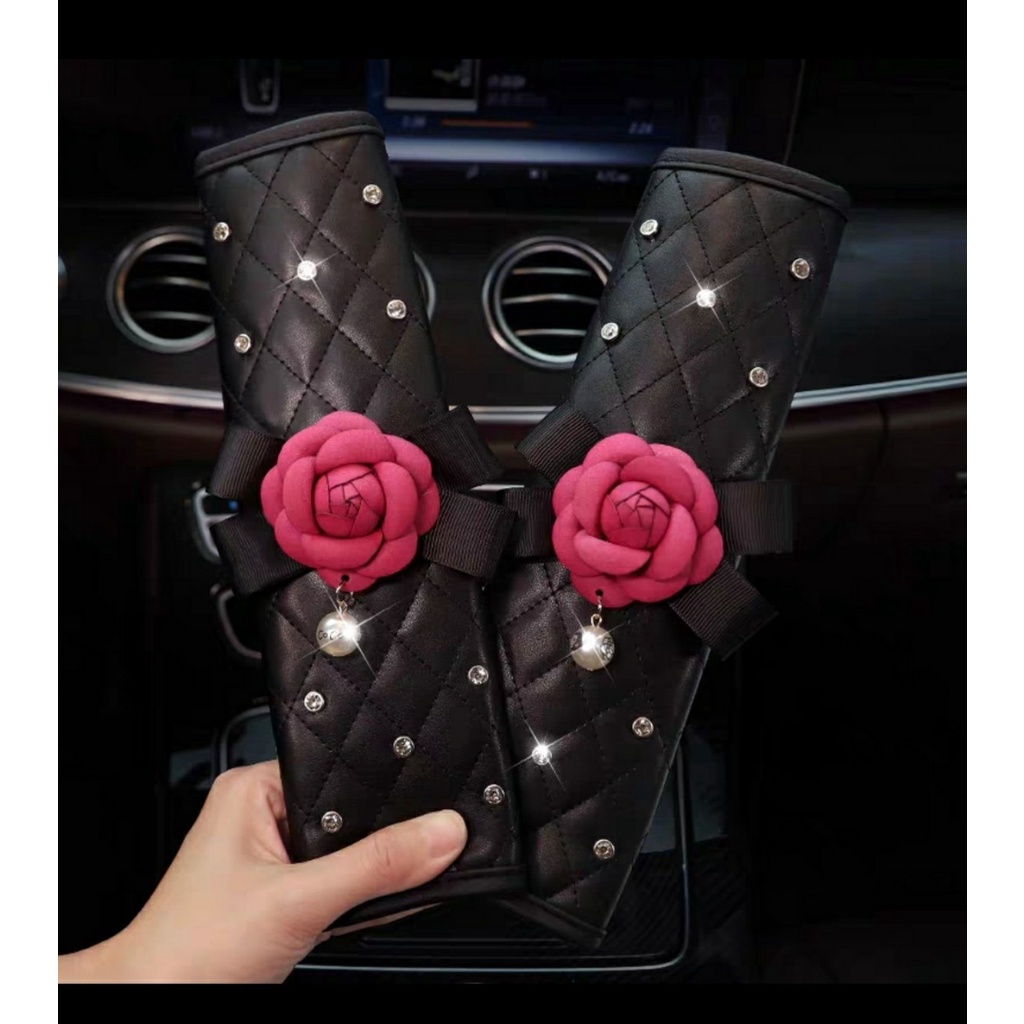 Đệm Da Bọc Dây Đai An Toàn Đính Đá Trang Trí Xe Hơi Sang Trọng