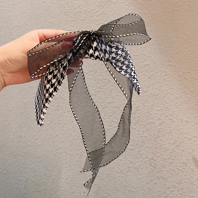 Kẹp tóc đính nơ họa tiết kẻ ô phong cách Hàn Quốc thời trang cho nữ