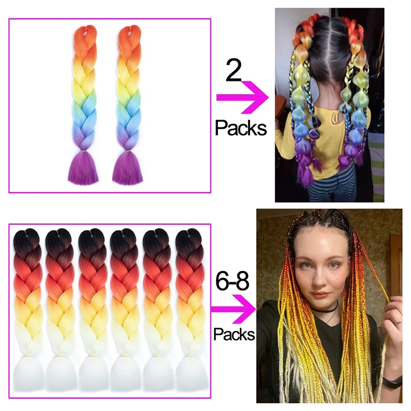 Tóc giả thắt bím 24 inch nhiều màu sắc gradient sành điệu thời trang cho nữ