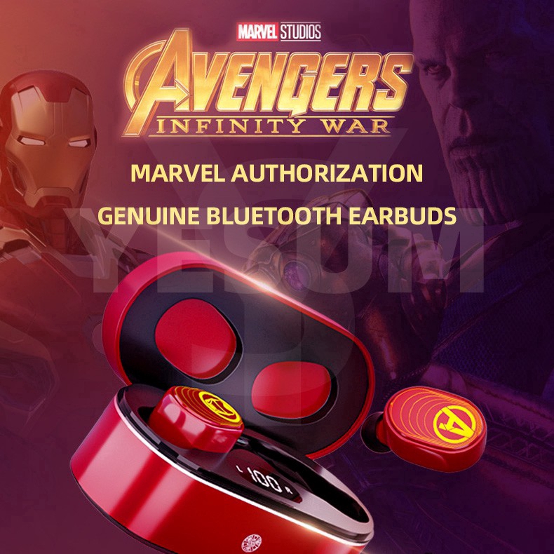 【Mới nhất】 Bản gốc Marvel Avengers Iron Man Người nhện Captain America TWS 5.0 Tai nghe Bluetooth Tai nghe không dây LED Màn hình cảm ứng Điều khiển tai nghe IPX7 không thấm nước Dành cho VIVO HUAWEI XIAOMI IPHONE OPPO