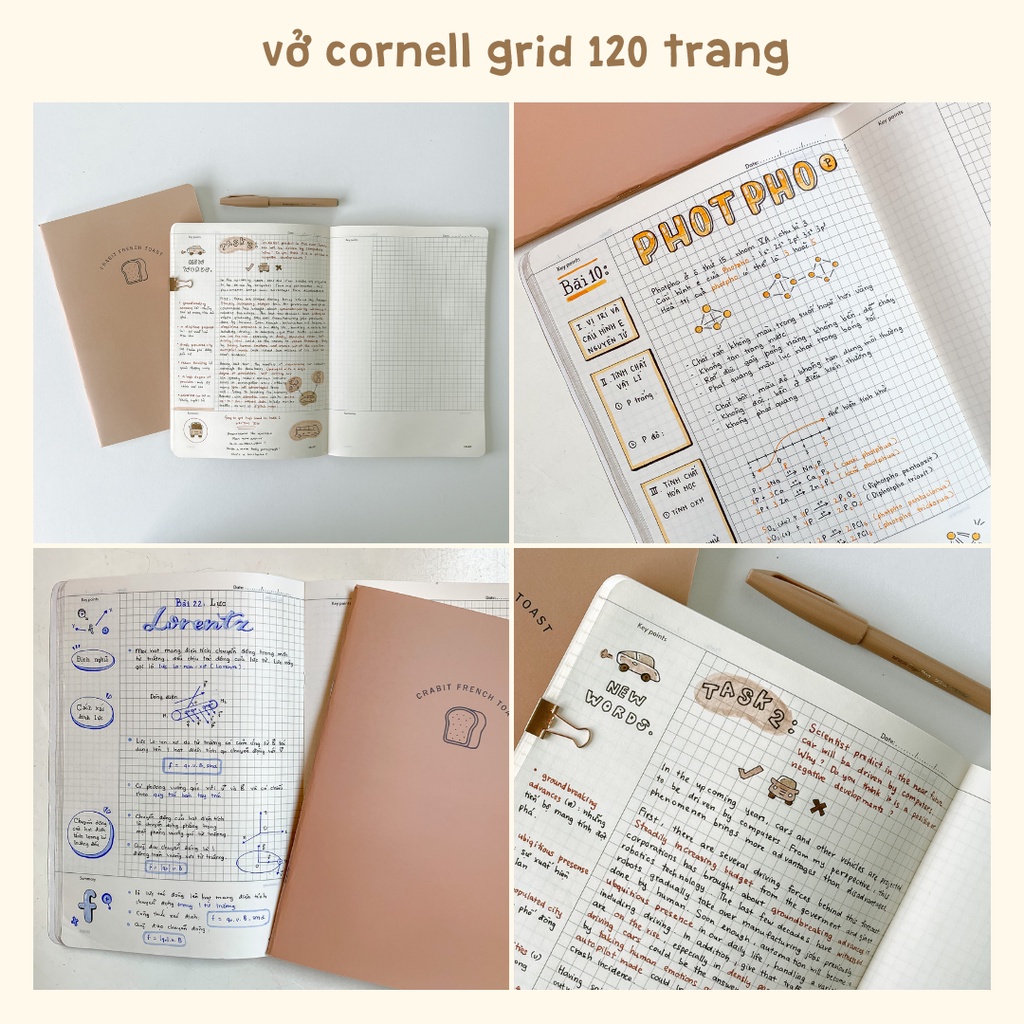 Vở crabit kẻ ngang, cornell, ô vuông 80 120 trang, vở học sinh studygram