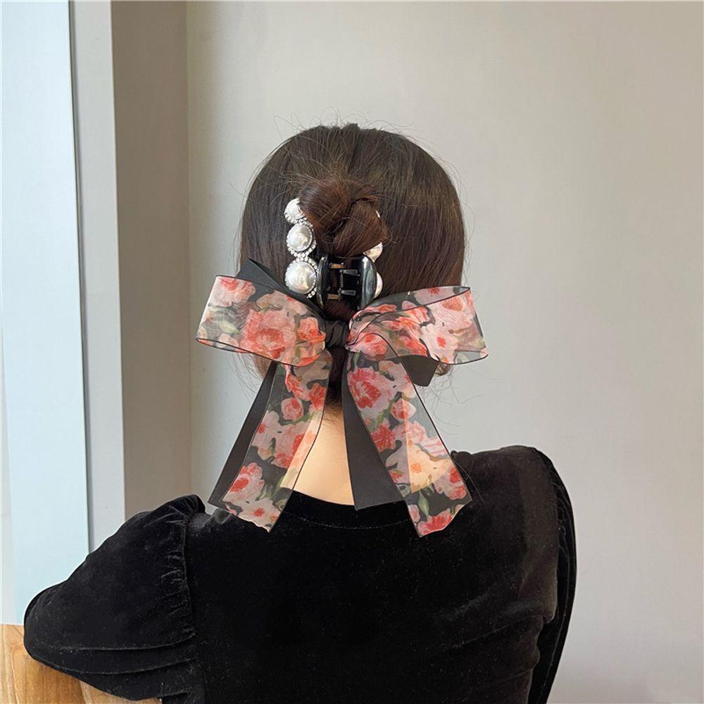 Kẹp Tóc Đuôi Ngựa Hai Lớp Họa Tiết Hoa Phong Cách Hàn Quốc Ngọt Ngào Giá Đỡ