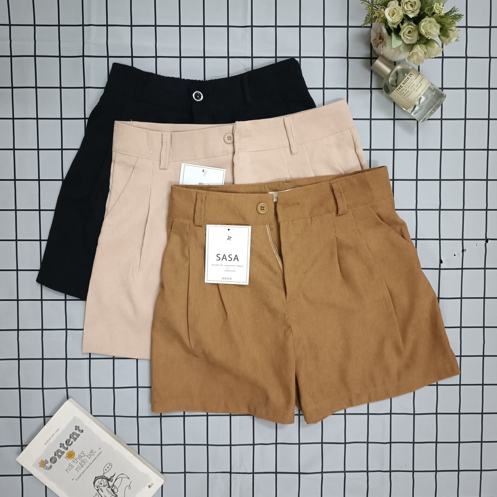 Quần Short Nữ chất liệu Nhung Tăm Khóa kéo cực ấm 3 màu Đen, Nâu, Nude Quần đùi nữ mặc nhà