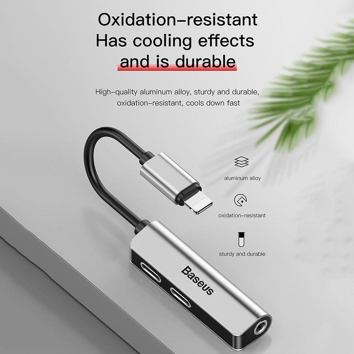 Jack chuyển đổi tai nghe iphone l52 3 in 1 vừa sạc vừa nghe có mic chân lightning chính hãng baseus cho các dòng iphone