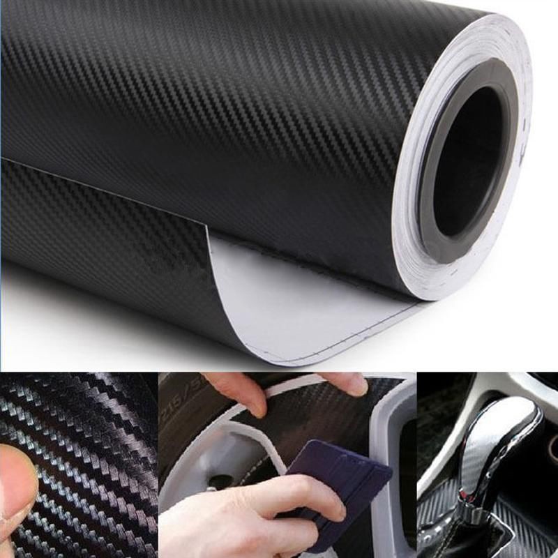 Miếng dán đề can vinyl họa tiết sợi carbon 3D màu đen 12" x 50" cho xe hơi