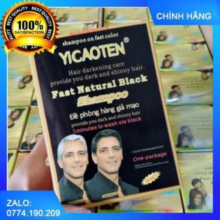 Hộp Dầu Gội Nhuộm Đen Tóc YiCaoTen - Gội Là Đen (Hộp 10 Gói Có Kèm Bao Tay)