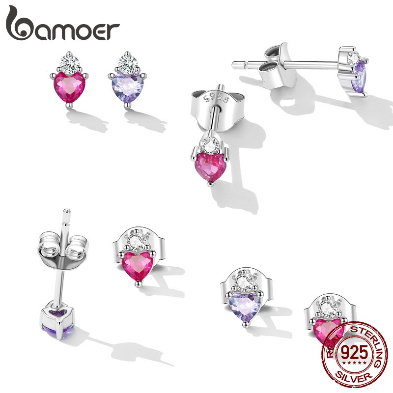 Khuyên tai BAMOER bạc 925 phối nhiều màu thời trang tùy chọn