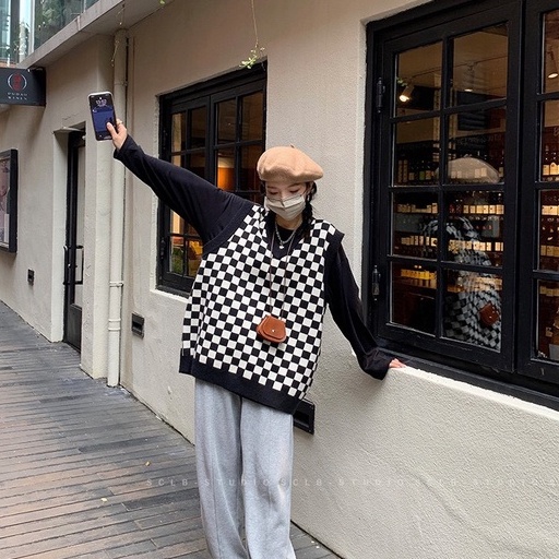 Gile Len Hàn Quốc, Áo Len Nữ Họa Tiết Kẻ Caro Cá Tính Phong Cách Ulzzang Form Rộng FreeSize | BigBuy360 - bigbuy360.vn