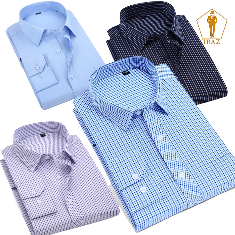 Áo Sơ Mi Nam Trơn, Karo Công Sở Dài Tay, Gấp Hộp Cotton Sợi Bông Cao Cấp.