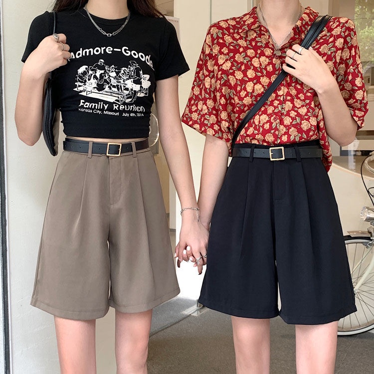 Quần Đùi Thời Trang Phong Cách Hàn Quốc 185266 Quần Short Ống Rộng Lưng Cao Màu Sắc Đơn Giản Cho Mùa Hè