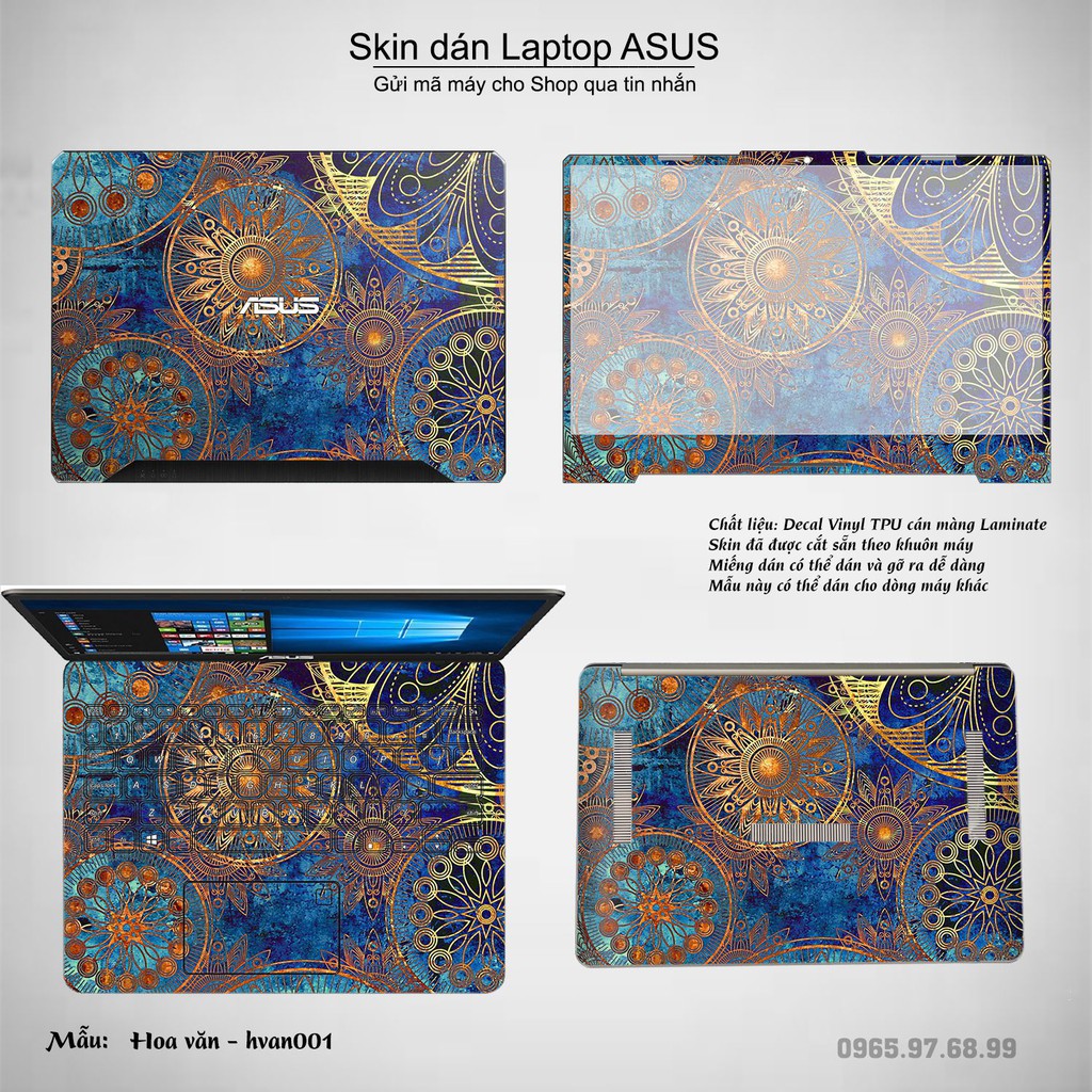 Skin dán Laptop Asus in hình Hoa văn (inbox mã máy cho Shop)