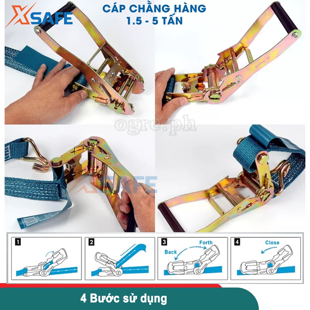 Dây cảo chằng hàng tăng đơ TOTAL 1.5-5 tấn 6-10m, bản 25/35/50cm, chống gỉ, chống trượt, chống dầu nhớt - chính hãng