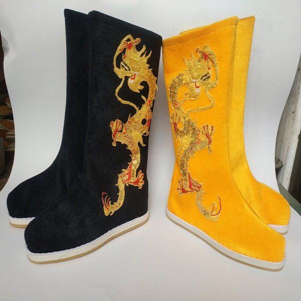 Giày Bốt Cổ Cao Họa Tiết Rồng Phượng Hoàng Hóa Trang Cho Nam Nữ