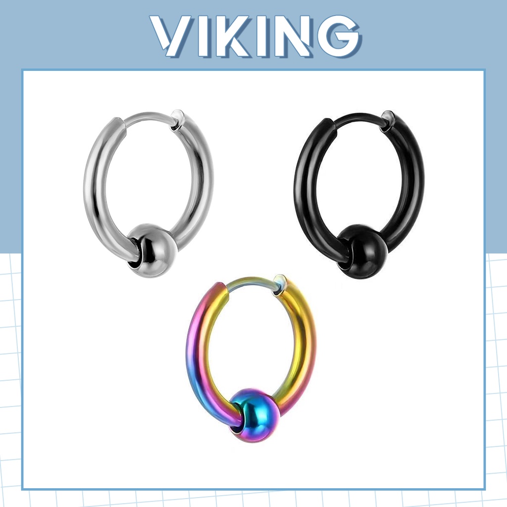 Khuyên Tai Bông Tai Nam Nữ Tròn Charm Bi Thép Titan Không Gỉ