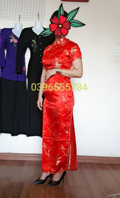 Hàng có sẵn Sườn xám Gấm Dài có video hình thật ( đỏ +đen) | BigBuy360 - bigbuy360.vn