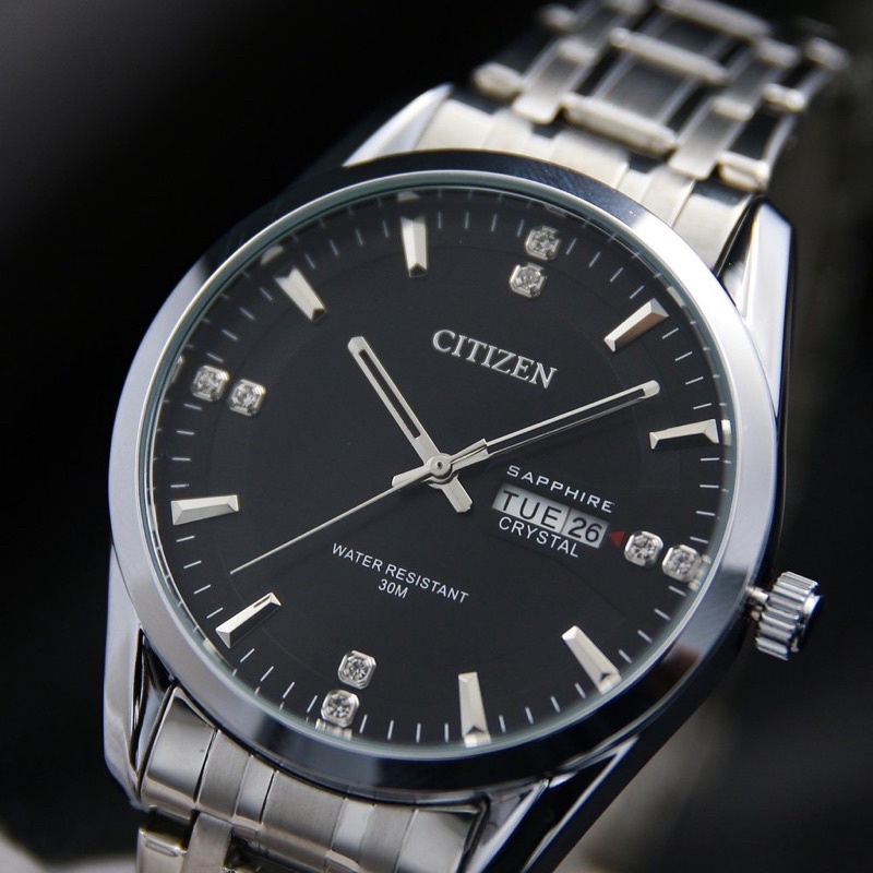 Đồng Hồ Nam Citizen Dây Thép Không Gỉ Mặt Đính Đá - Hiển Thị Lịch Ngày