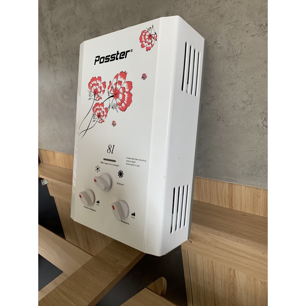 Bình tắm nóng lạnh bằng gas Posster đánh lửa không Máy tắm nước nóng lạnh cảm ứng nhiệt tự ngắt khi nhiệt độ quá cao