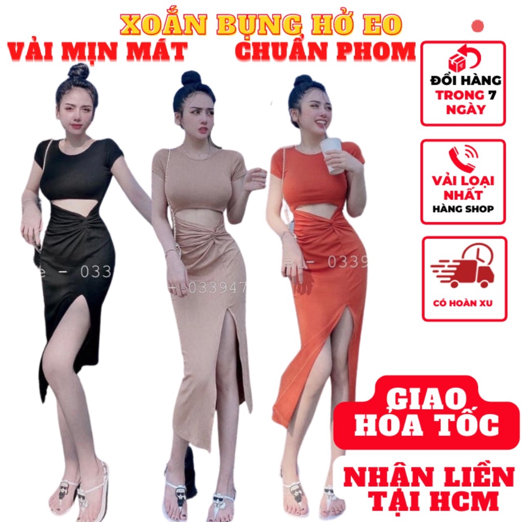 Váy đầm xẻ tà xoắn eo hở bụng khoe body nữ tay ngắn tôn dáng dự tiệc cực sang chảnh mã VD171