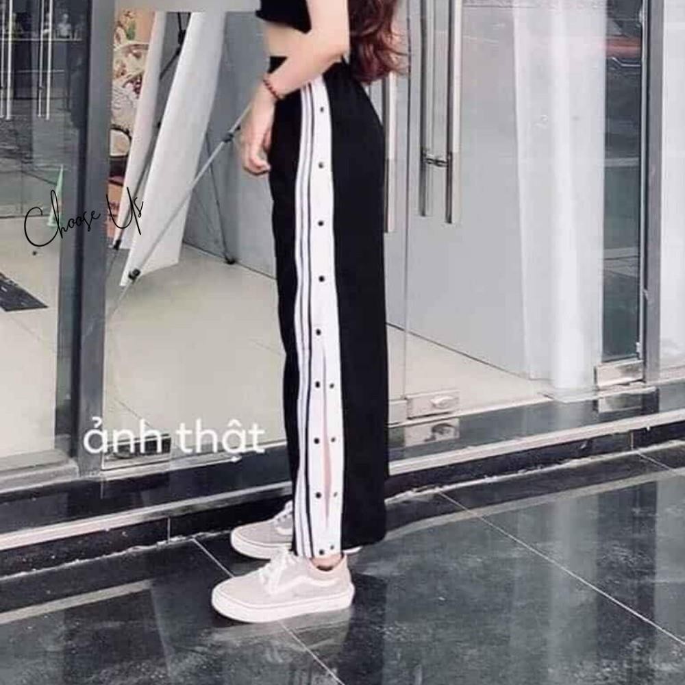 Quần ống suông Choose Us cúc bấm, quần ống rộng Choose Us cúc bấm nữ