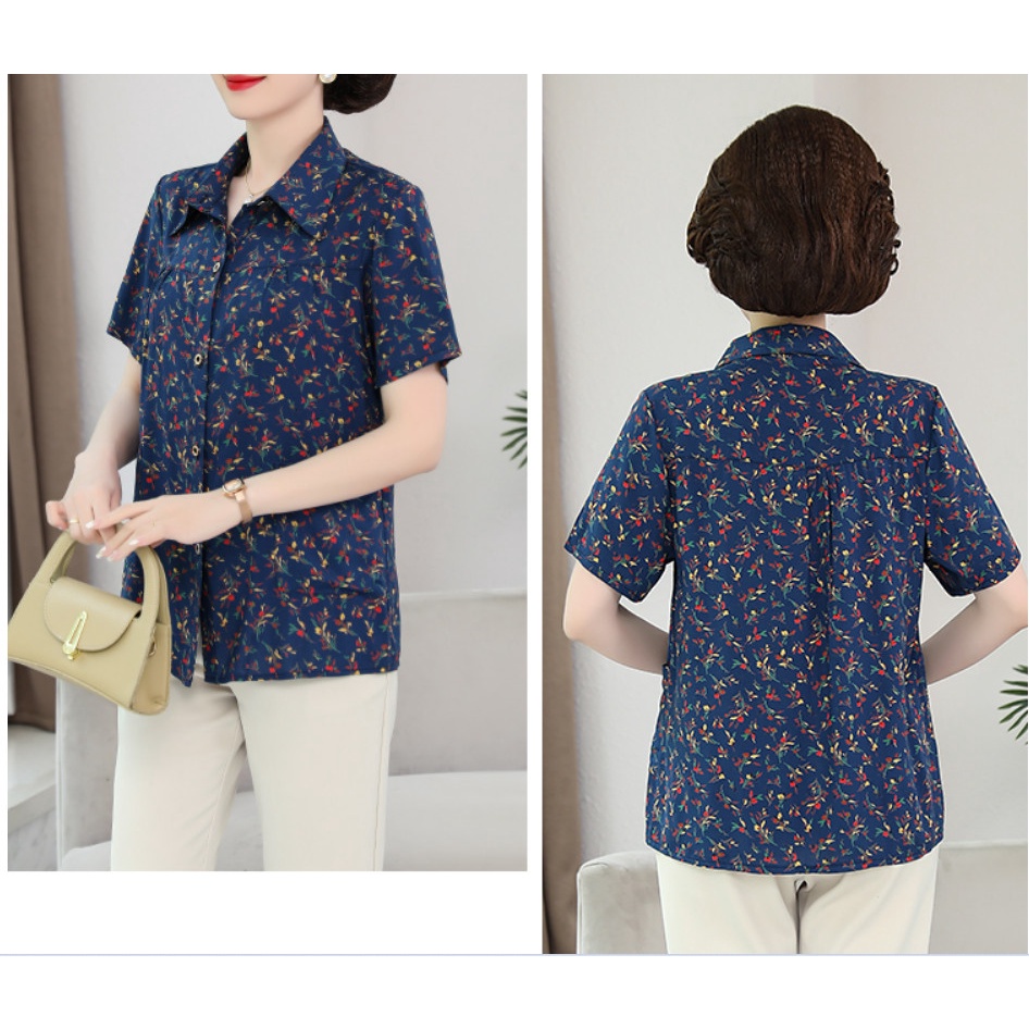 (HÀNG SẴN) Áo Sơ Hoa Cotton Lụa Cho Mẹ Mềm Mát SM35 - Hàng Quảng Châu Cao Cấp