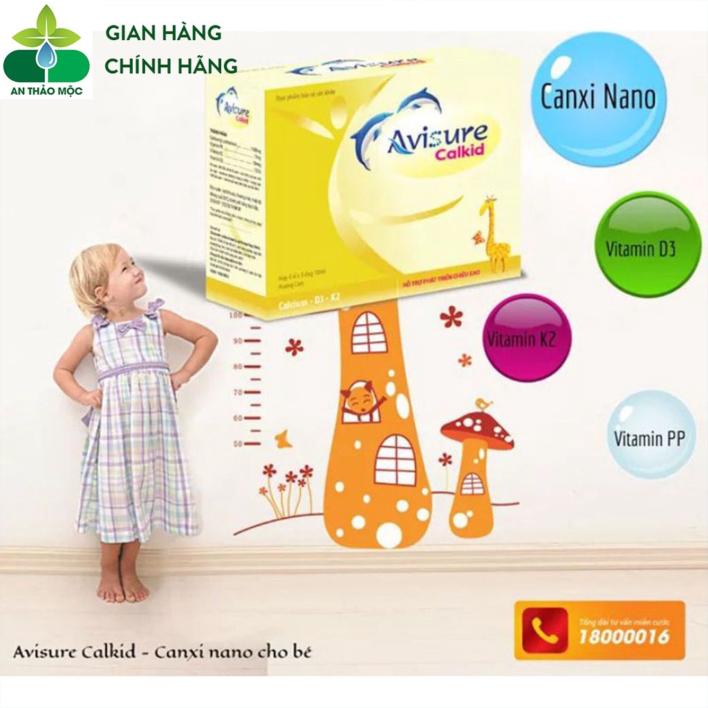 Siro Ống Bẻ Avisure Calkid Bổ Sung Canxi Nano Giúp Bé Phát Triển Chiều Cao Xương Răng Chắc Khỏe.Hộp 20 Ống