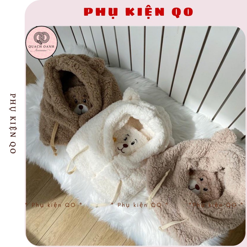 Mũ Lông Cừu Tai Gấu Kèm Khẩu Trang MU08