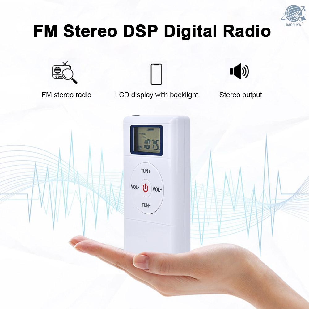 BF HRD109 Portable Mini FM Radio Stereo DSP Digital Radio Clip-on Radio Conference Receiver 60-108MHz with Earphone Lanyard  Display Screen