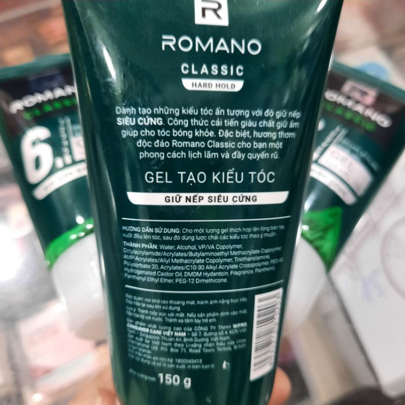 Gel tạo kiểu tóc Romano Classic giữ nếp siêu cứng 150g (mới)