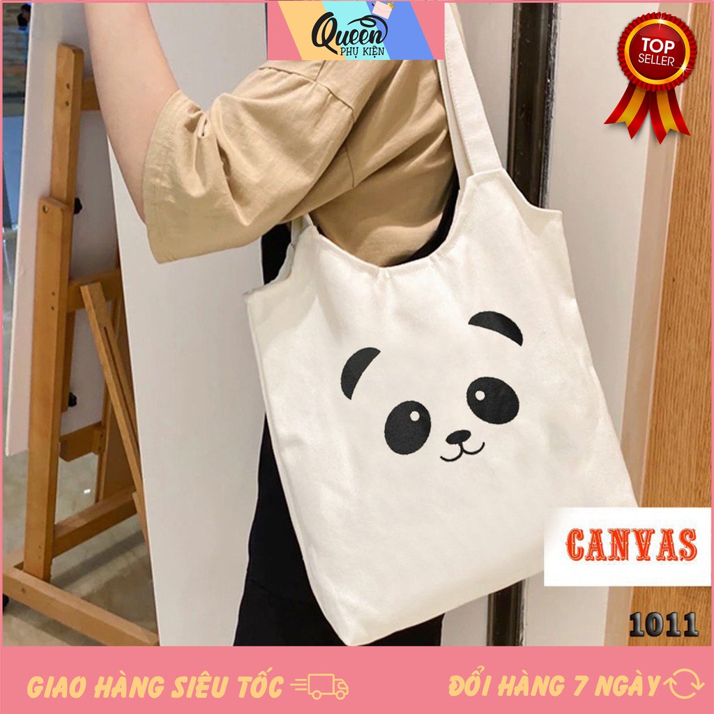 Túi Tote Trắng Vải Canvas Mặt Gấu Dễ Thương 1011 474 Hàng May Công Ty Chuẩn Đẹp