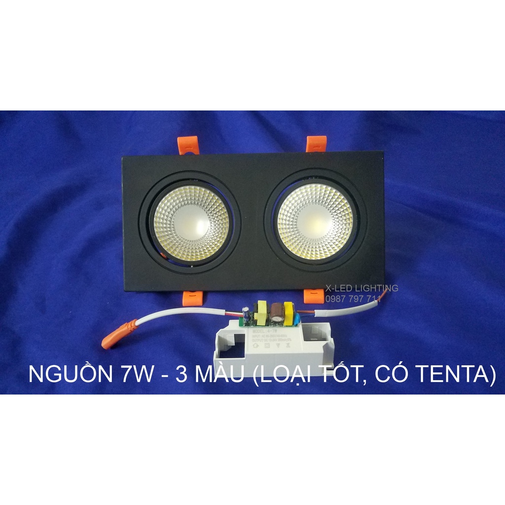 Đèn âm trần đôi, âm trần 2 bóng 7w - 14w - Vỏ đen