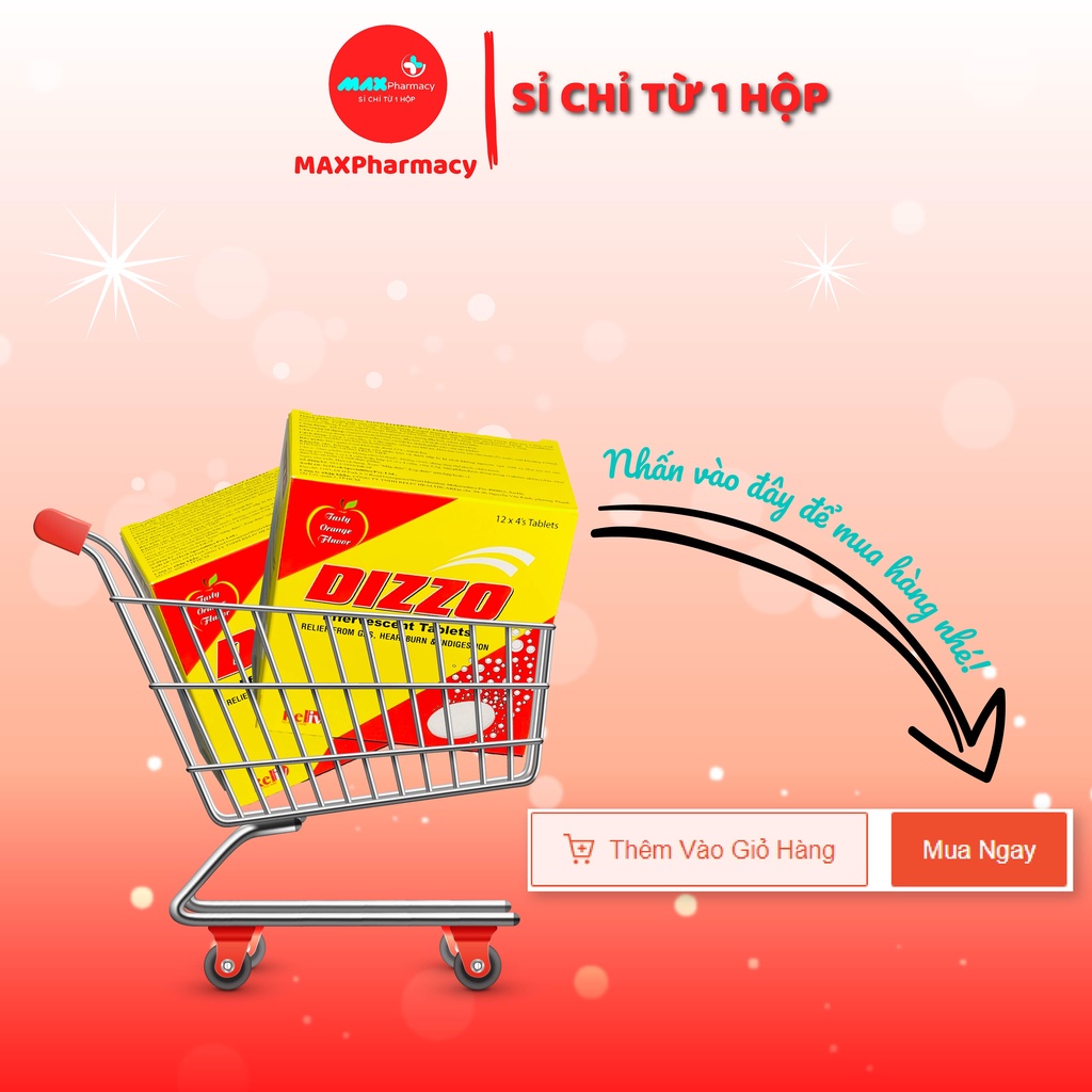 HỘP 48 Viên Sủi Làm Hỗ trợ tiêu hoá Giảm đầy hơi, khó tiêu DIZZO Effervescent Vị Cam - Maxpharmacy