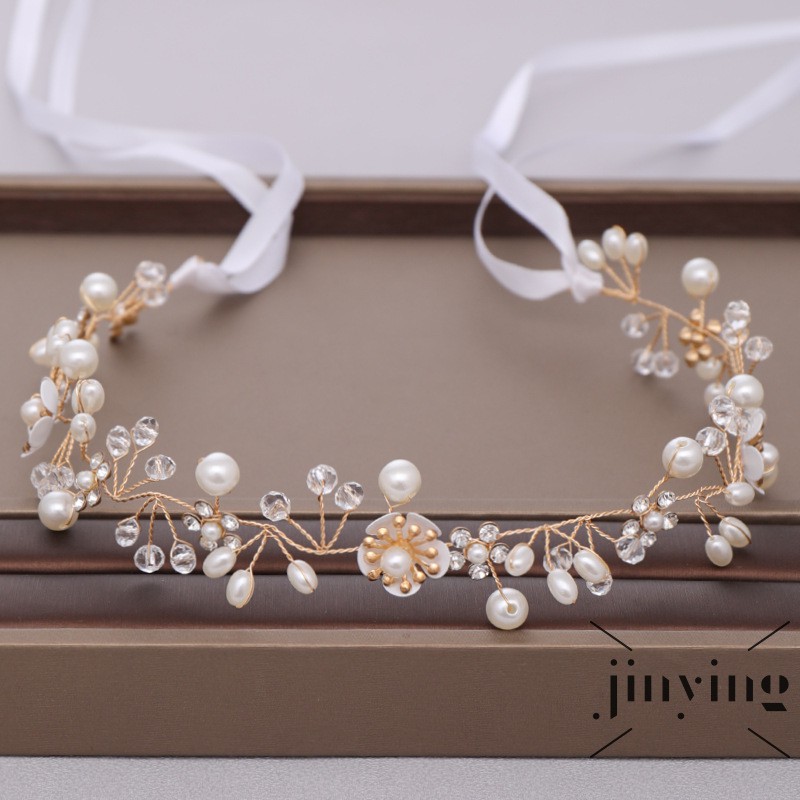 GETNOIVAS Băng đô tự làm hình hoa đính kim cương nhân tạo và ngọc trai cao cấp dành cho cô dâu