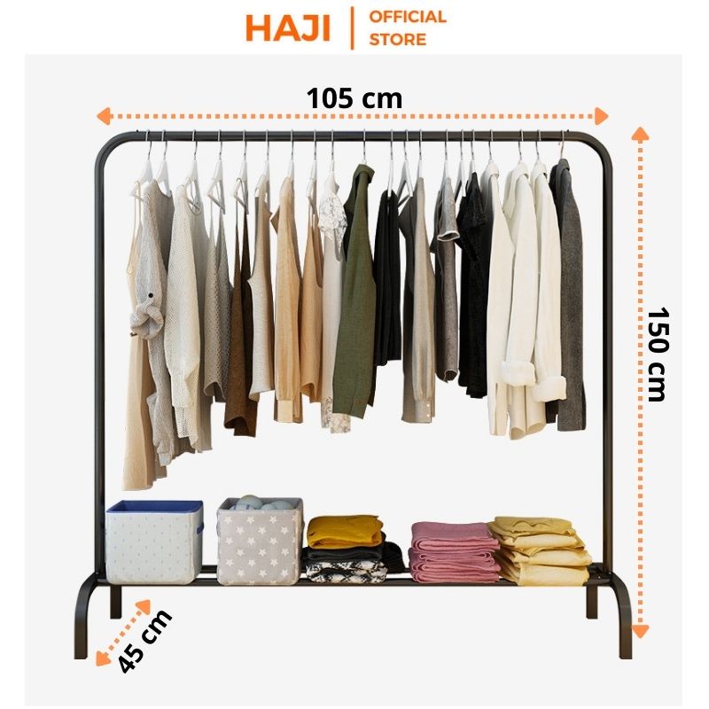 Giá treo quần áo HAJI kèm kệ khung sắt sơn tĩnh điện chịu tải trọng lớn C60