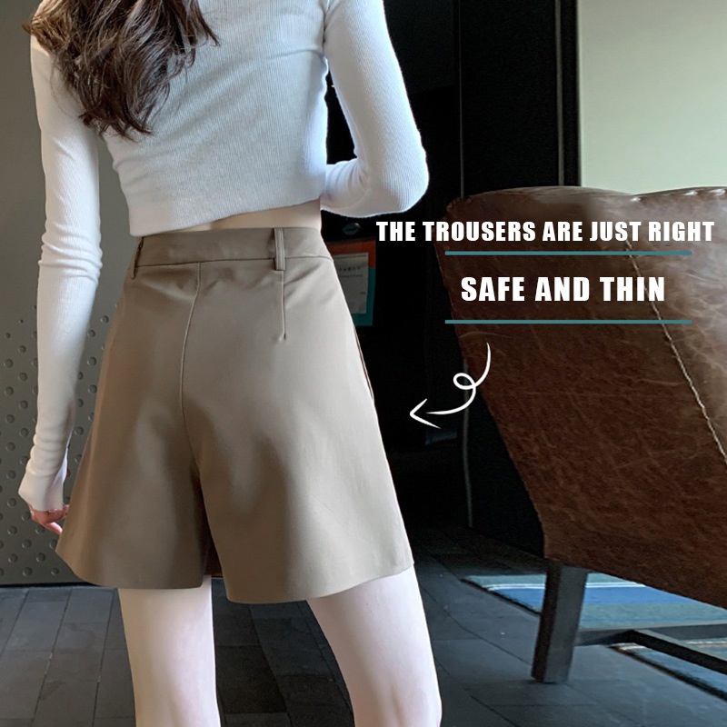 Quần Short Lưng Cao Ống Rộng Màu Sắc Trơn Phong Cách Vintage Hàn Quốc Cho Nữ