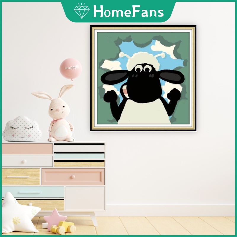 Bộ Tranh Đính Đá 5D Tự Làm 30x30cm / 40x40cm / 50x50cm Hình Chú Cừu Đáng Yêu Trang Trí Nhà Cửa