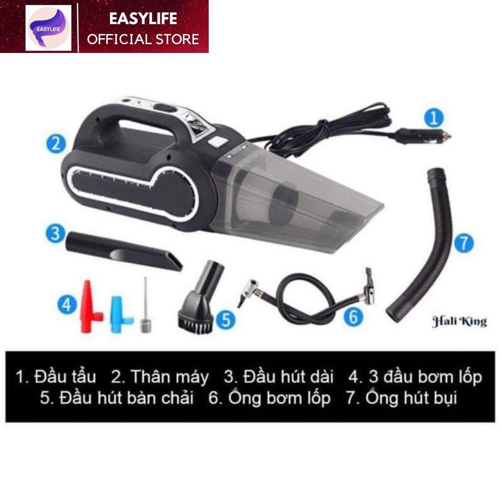 Máy hút bụi ô tô, máy bơm hơi ô tô cầm tay đa năng bốn trong một, đèn pin, đo áp suất công suất cao