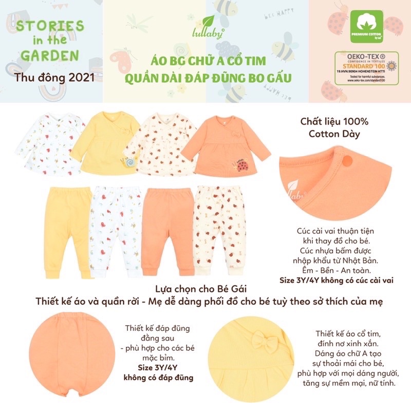 quần dài bo gấu lullaby dày Bé Trai/ Bé Gái (6m-4y)