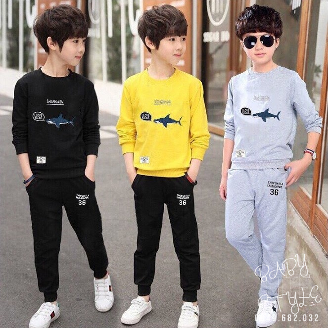 Bộ quần áo thu đông &quot;S.HARK&quot; 13-48kg cho bé trai từ 5-15 tuổi. Vải đẹp, hàng may kỹ. B25
