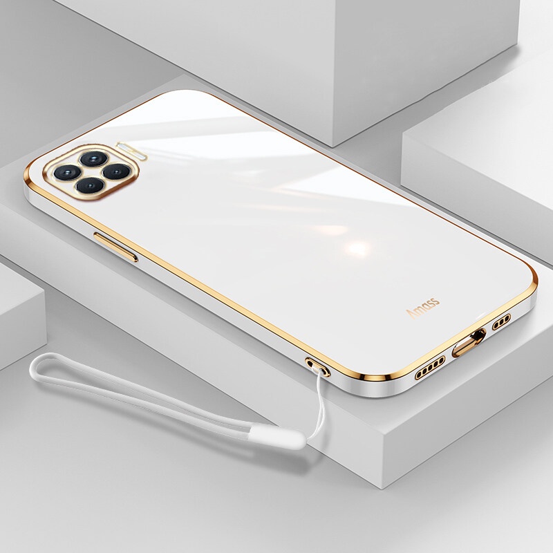 Ốp Điện Thoại Silicon Mạ Viền Sang Trọng Kèm Dây Đeo Cho OPPO A93 2020 Reno 4F F17 Pro