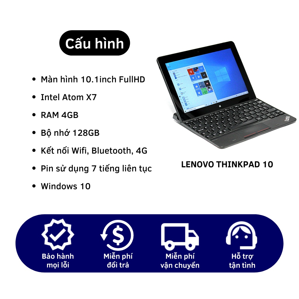Máy tính bảng lai laptop Lenovo Thinkpad 10, 4G/LTE Windows 10 Office Zin Likenew 99%