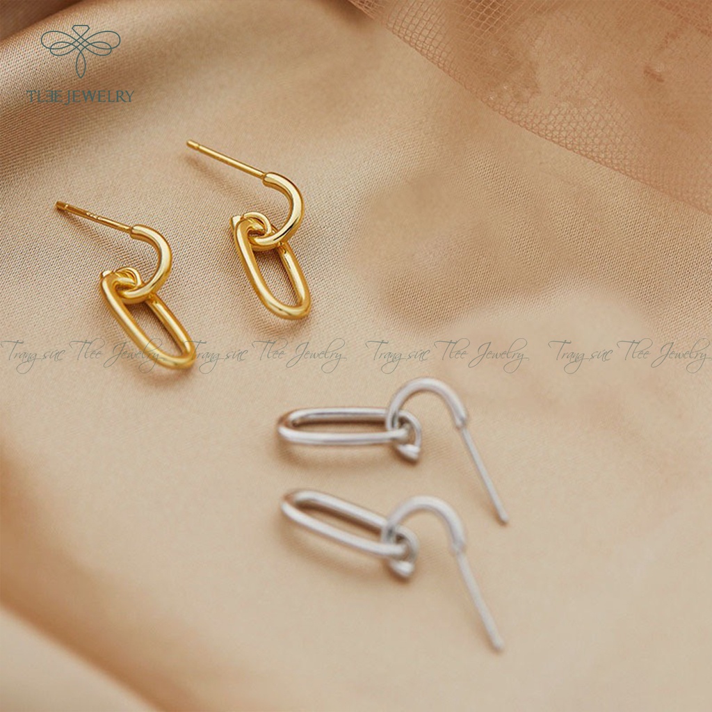 Khuyên tai bạc unisex TLEE xích nối basic cá tính NCJ B0119