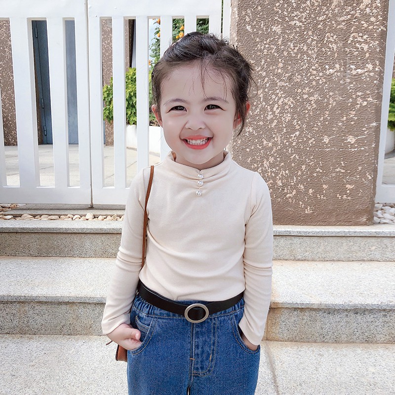 Áo thun màu trơn dễ phối quần áo thời trang dành cho bé gái