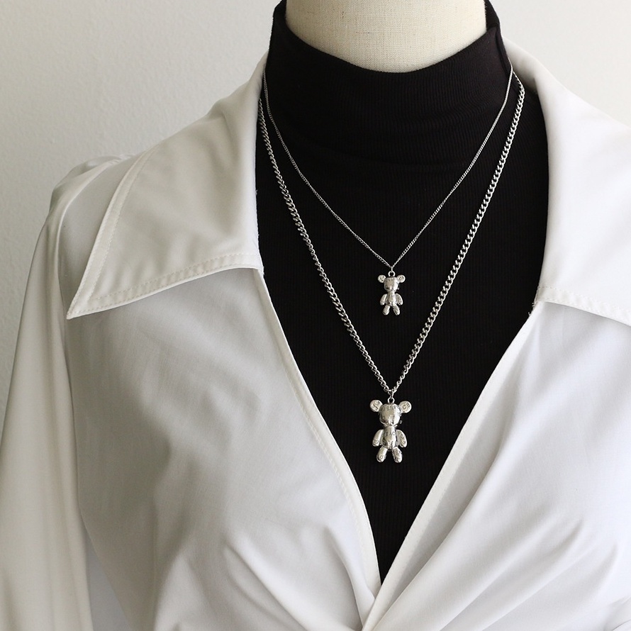 Dây chuyền titan unisex mặt gấu 2 size không gỉ UN2201