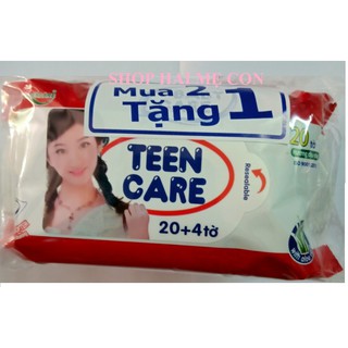 Combo 02 gói khăn ướt teencare 20+4 tờ tặng 01 gói cùng loại
