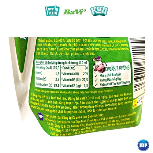 KUN_Thức Uống Dinh Dưỡng Vị Sôcôla Lúa Mạch Thùng 24 Túi x 110ml
