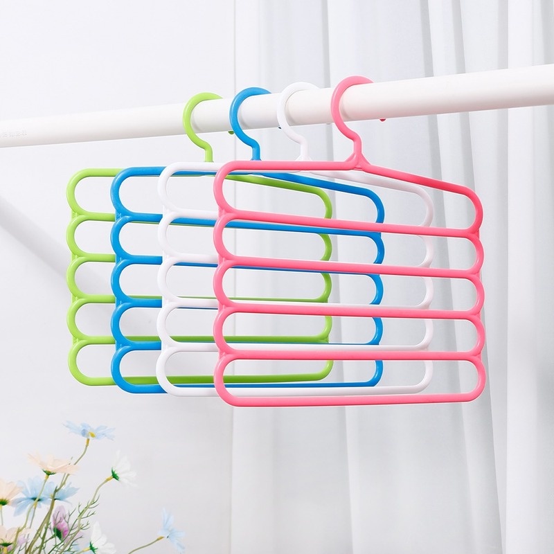 Thanh treo móc quần áo 5 Tầng Bằng Nhựa Chống Trượt Tiết Kiệm Không Gian